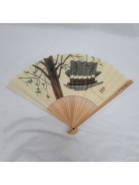 Vtg Hand-Painted Folding Fan Kiyoshi Saito Woodblock Print Northwest Orient Coll